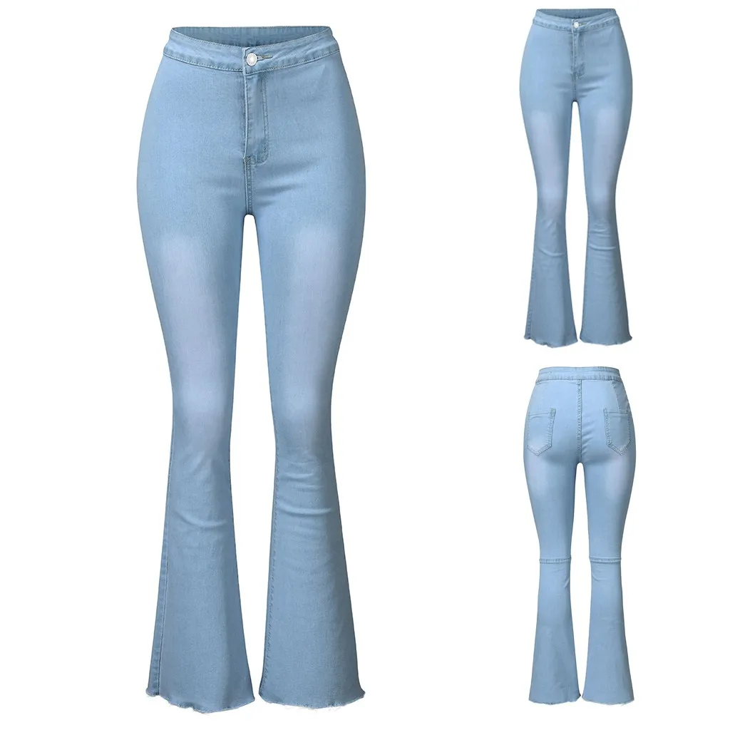 

Fashion High Waist Push Up Elastic Flare Jeans 2021 Streetwear Sexy Ladies Trousers Autumn Bell Bottoms Skinny Denim Jean Pants