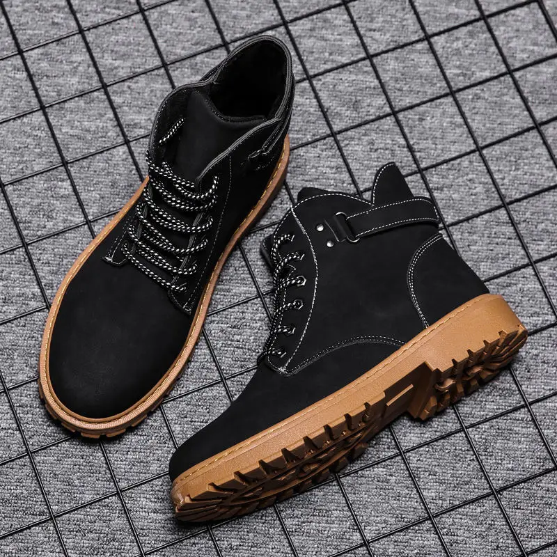 

2020 Winter New Men's Boots Hight-Top Work Shoes Fashion All-match Snow Boots Men's British Short Boots Warm Men's Shoes