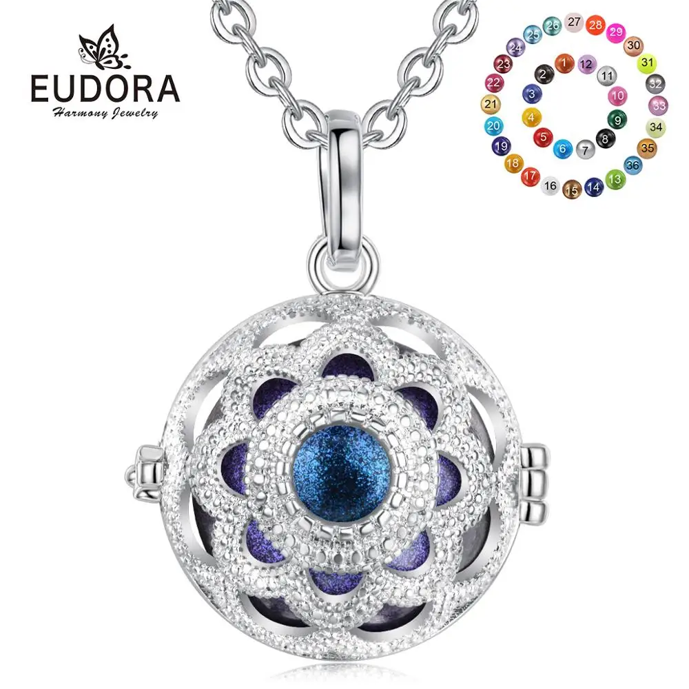 

Eudora 20mm fashion Lotus Flower Cage Harmony Ball Chime Bell Pendant Angel Caller Bola Necklace for Baby Pregnancy Jewelry K375