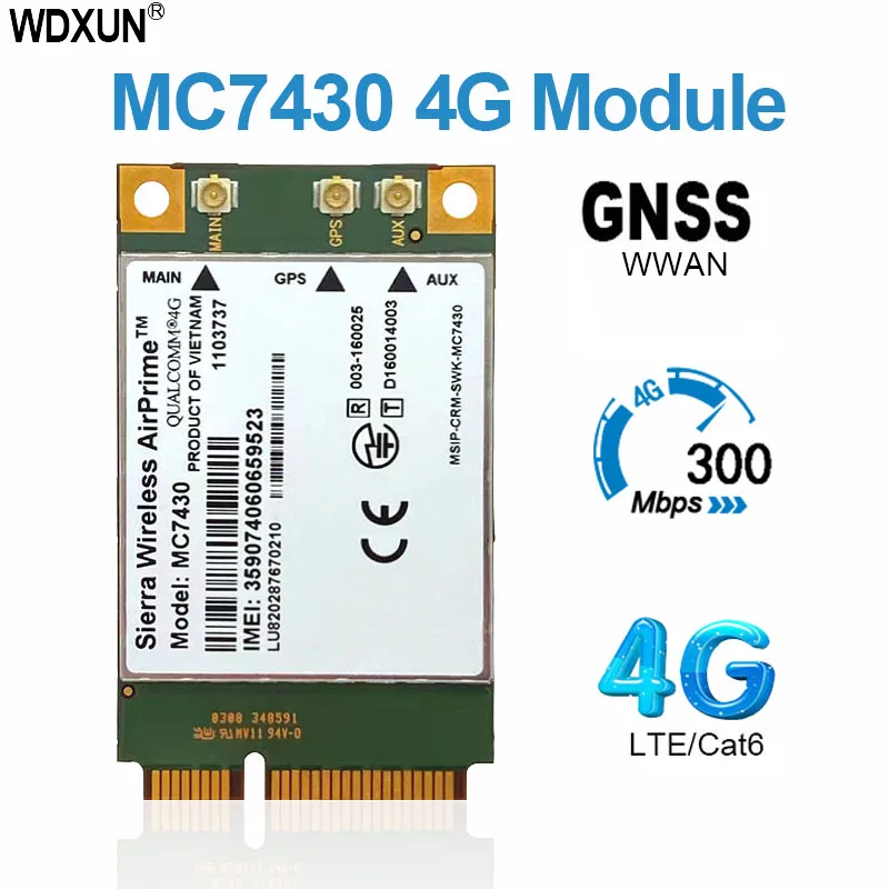 

MC7430 4G Module FDD-TDD LTE CAT6 HSPA+ GNSS WWAN Card USB 3.0 MBIM interface PCIe mini 4G Card