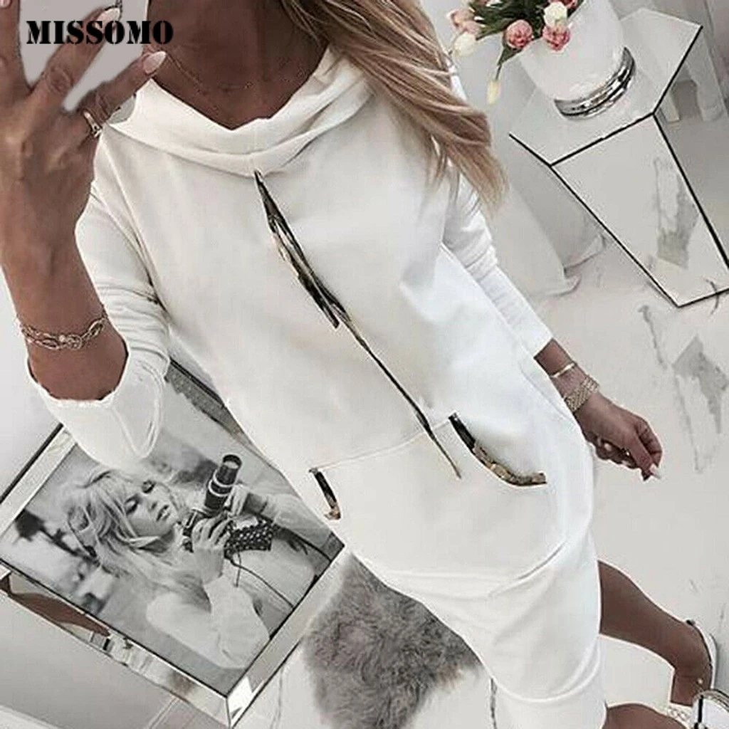 Женское флисовое платье MISSOMO джемпер с длинными рукавами и капюшоном