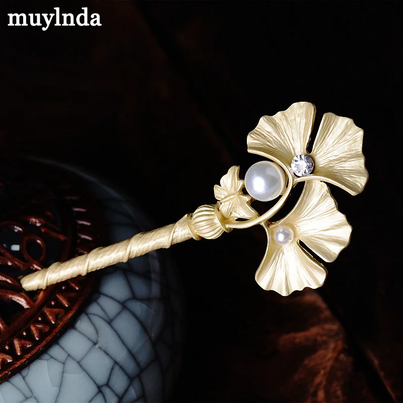 Женские шпильки для волос с листьями гинкго искусственным жемчугом и ювелирные