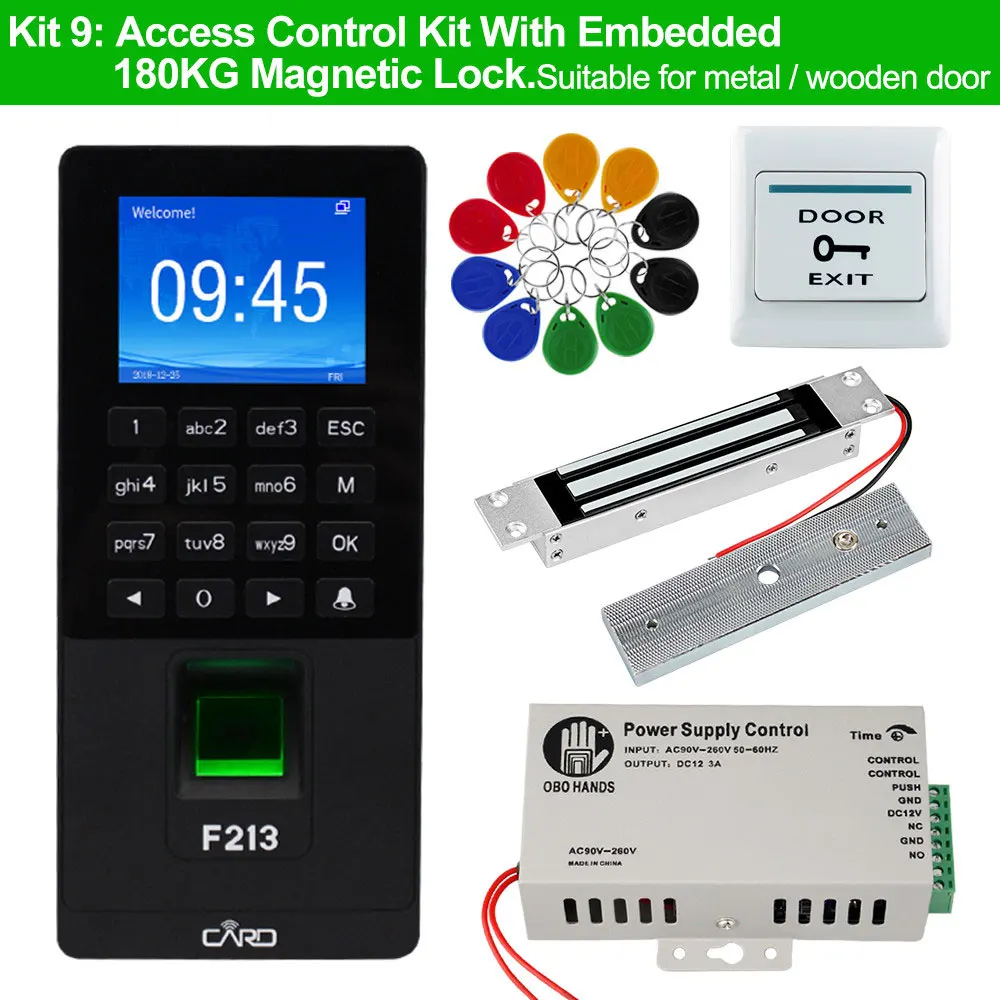 kit9 RFID Клавиатура TCP/IP/usb-устройство для считывания отпечатков пальцев система контроля доступа двери биометрическое программное обеспечение DIY Электронный магнитный замок ударный болт замки - Цвет: kit9