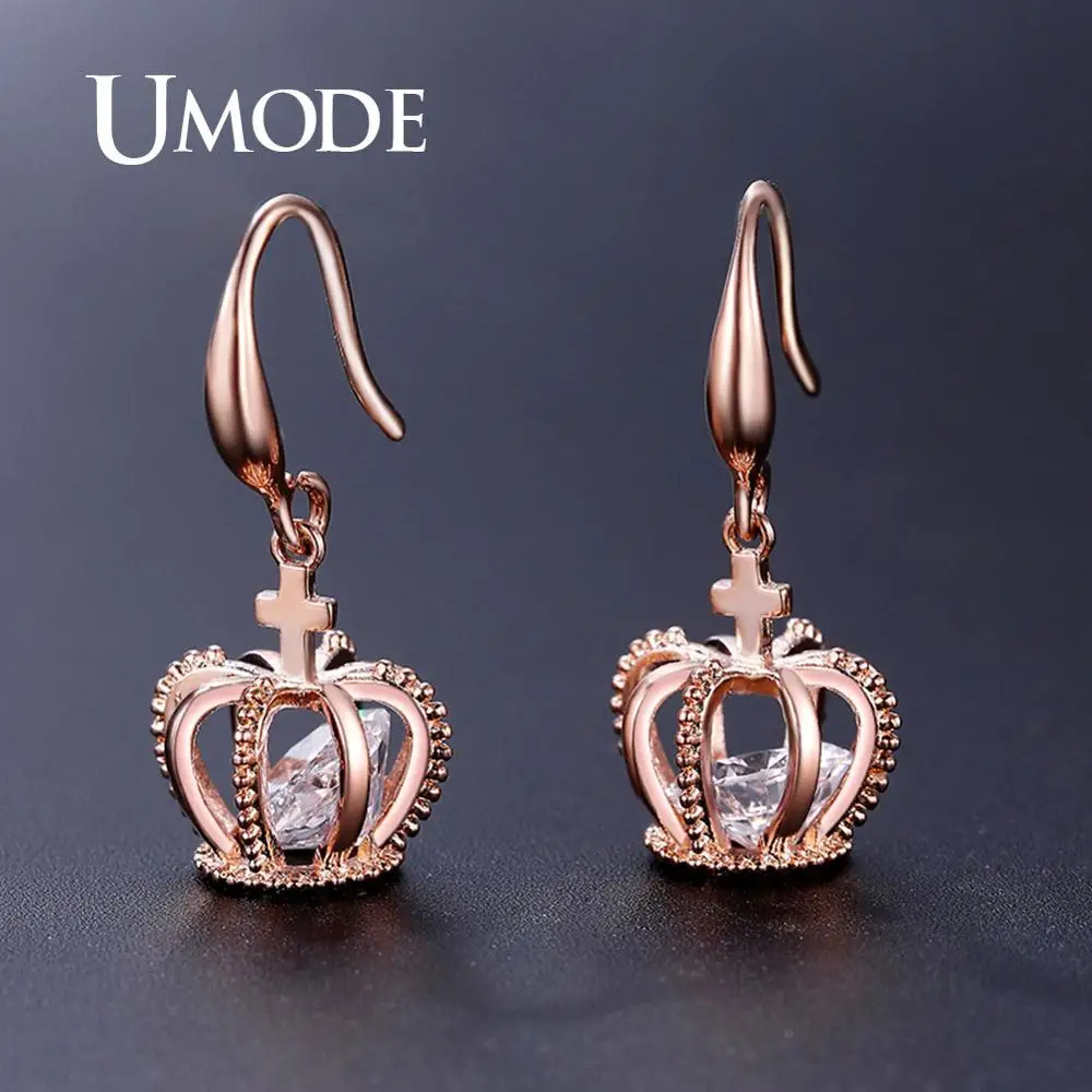 UMODE новая корона из розового золота висячие серьги подвеска в форме Креста для