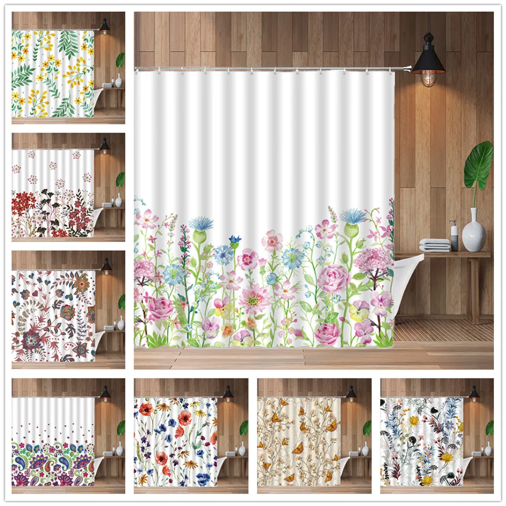 Лидер продаж занавески для душа из полиэстера в виде цветов бабочек растений