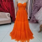 Оранжевое Тюлевое ТРАПЕЦИЕВИДНОЕ ПЛАТЬЕ для подружек невесты 2022 длинное платье без бретелек с вырезом сердечком для свадебной вечеринки сексуальное фотоплатье