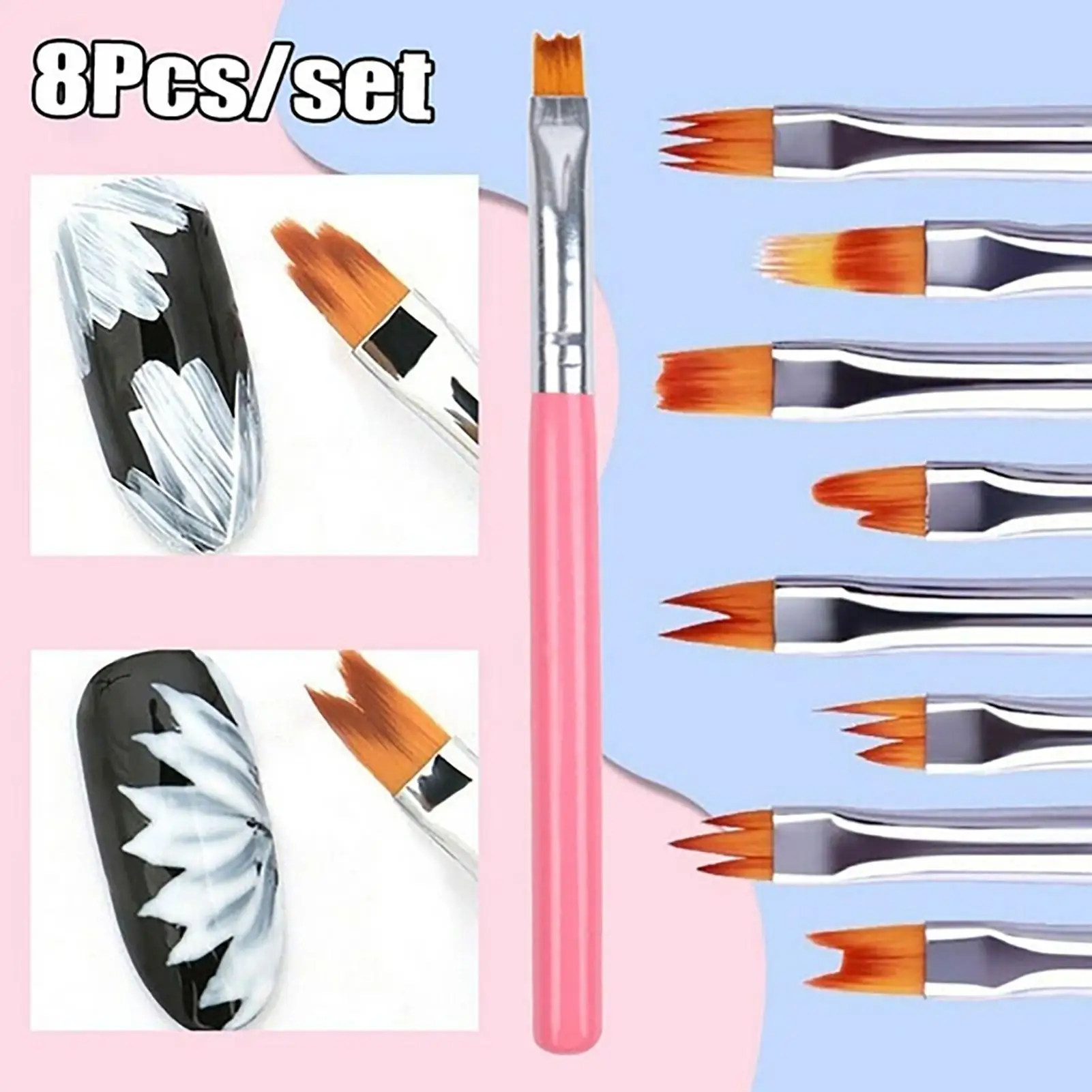 

8Pcs/Set Nail Art Pen Brush Painting Line Flower Drawing UV Gel Manicure Tool
