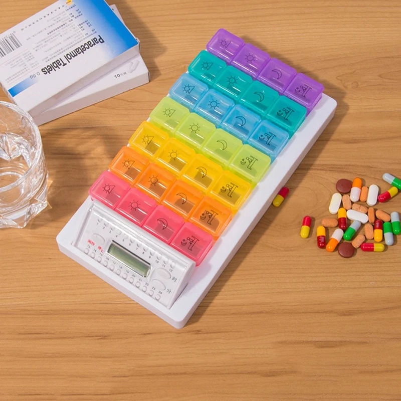 Комбинированная электронная коробка для таблеток 28 ячеек с цифровым узором