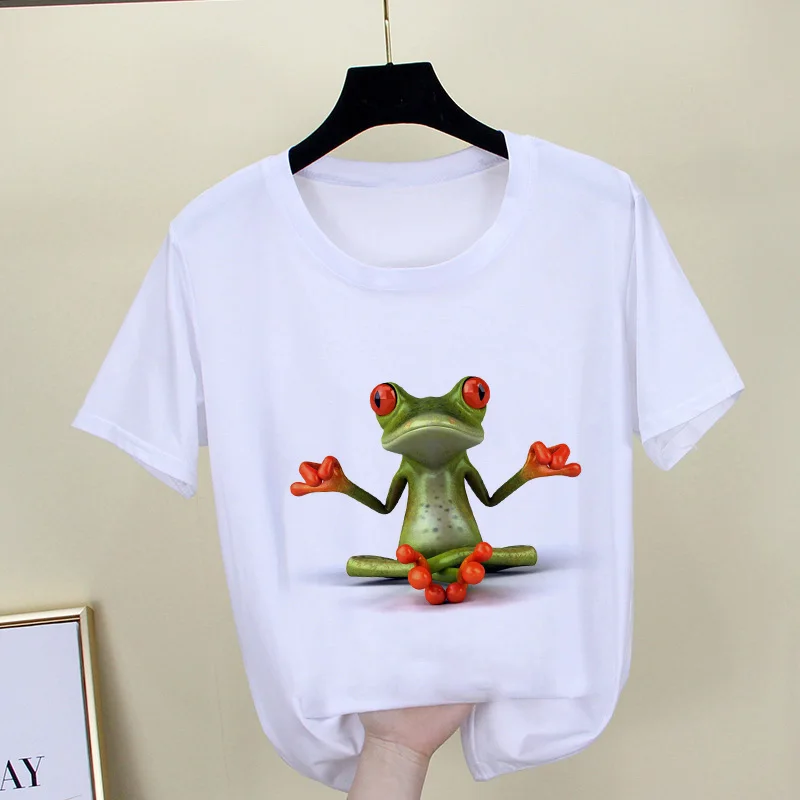 Футболка женская Веселая лягушка Медитировать модная футболка с принтом Harajuku