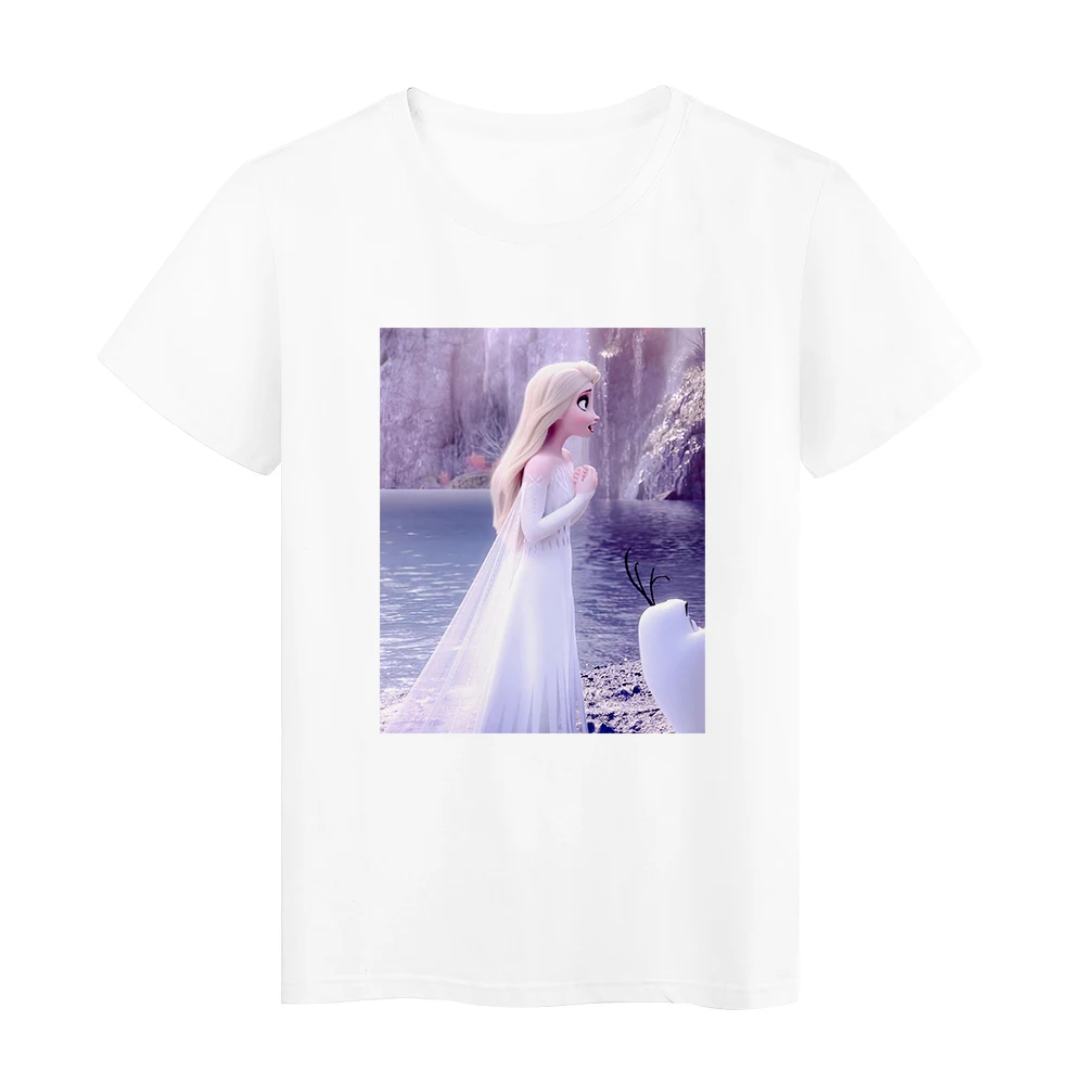 

Disney Frozen II Series Women T Shirt Creative White Short Sleeve Elegant Beautiful Elsa Princess Brand Tshirts Spring Hipster