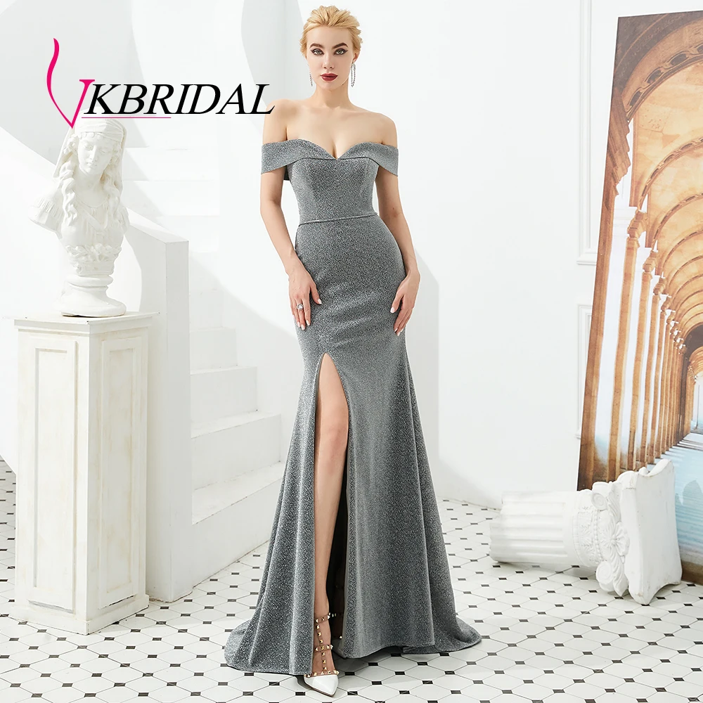 VKbridal сексуальное платье с открытым плечом и Высоким Разрезом Длинное Сверкающее вечернее платье Русалка платья блестящие платья подружки невесты Плюс Размер