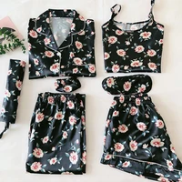 fdfklak long sleeve cardigan pyjamas set 7 pieces satin faux silk floral printing pajamas for woman spring summer sleepwear