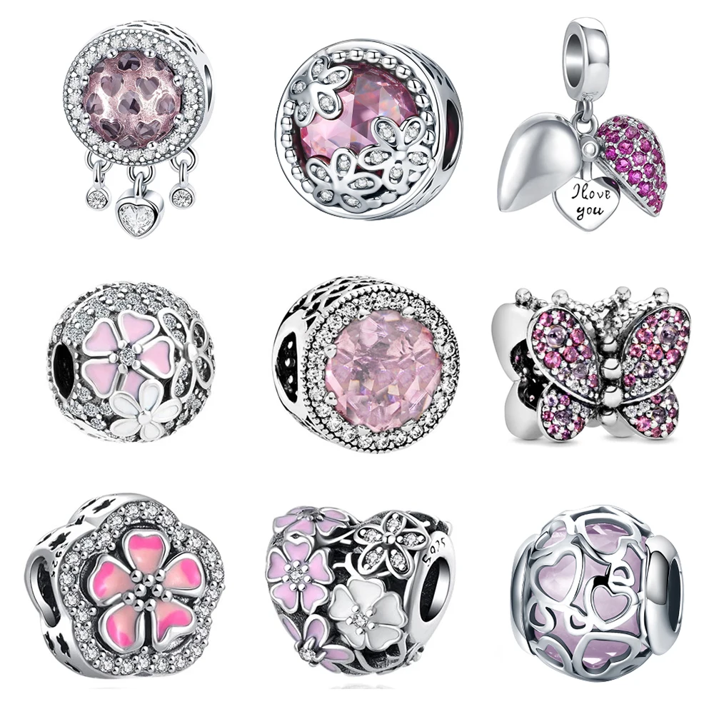 

2021 New 925 Sterling Silver Pink series Butterfly Firefly Pendant DIY Fine beads Fit Original Pandora Charm Bracelet Jewelry