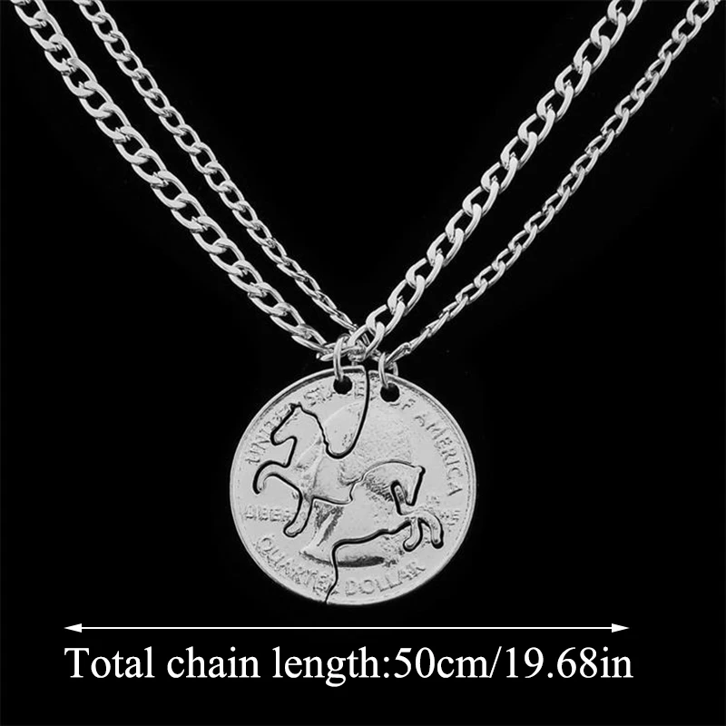

1PC Charm Personality Unisex Fashion Jewelry Necklace Creative Coin Stitching Animal Set Chain Double Horse Couple Necklace