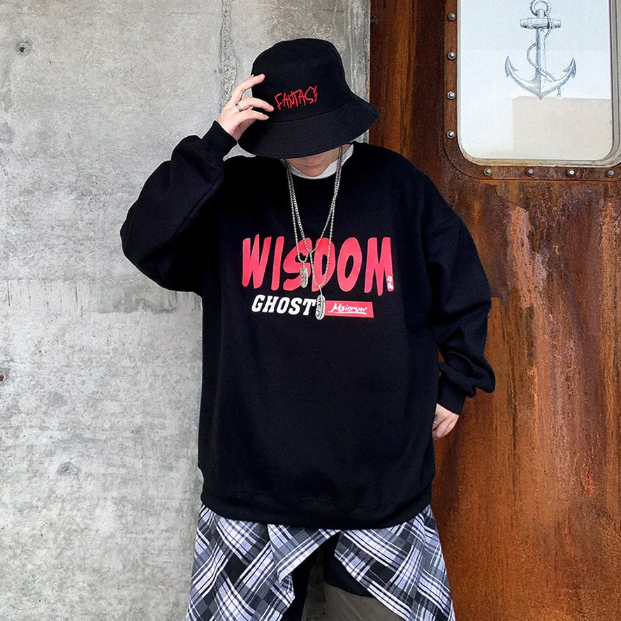 Мужские повседневные свитшоты в стиле хип-хоп с китайской вышивкой флисовые