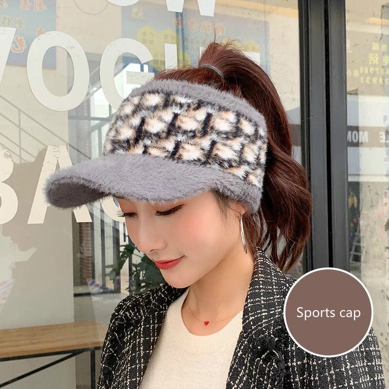Winter Letters Mink Fur Empty Top Hats Autumn Outdoor Sunshade Caps Fashion Student Sports Cap Women 2020 Stretch to Keep Warm