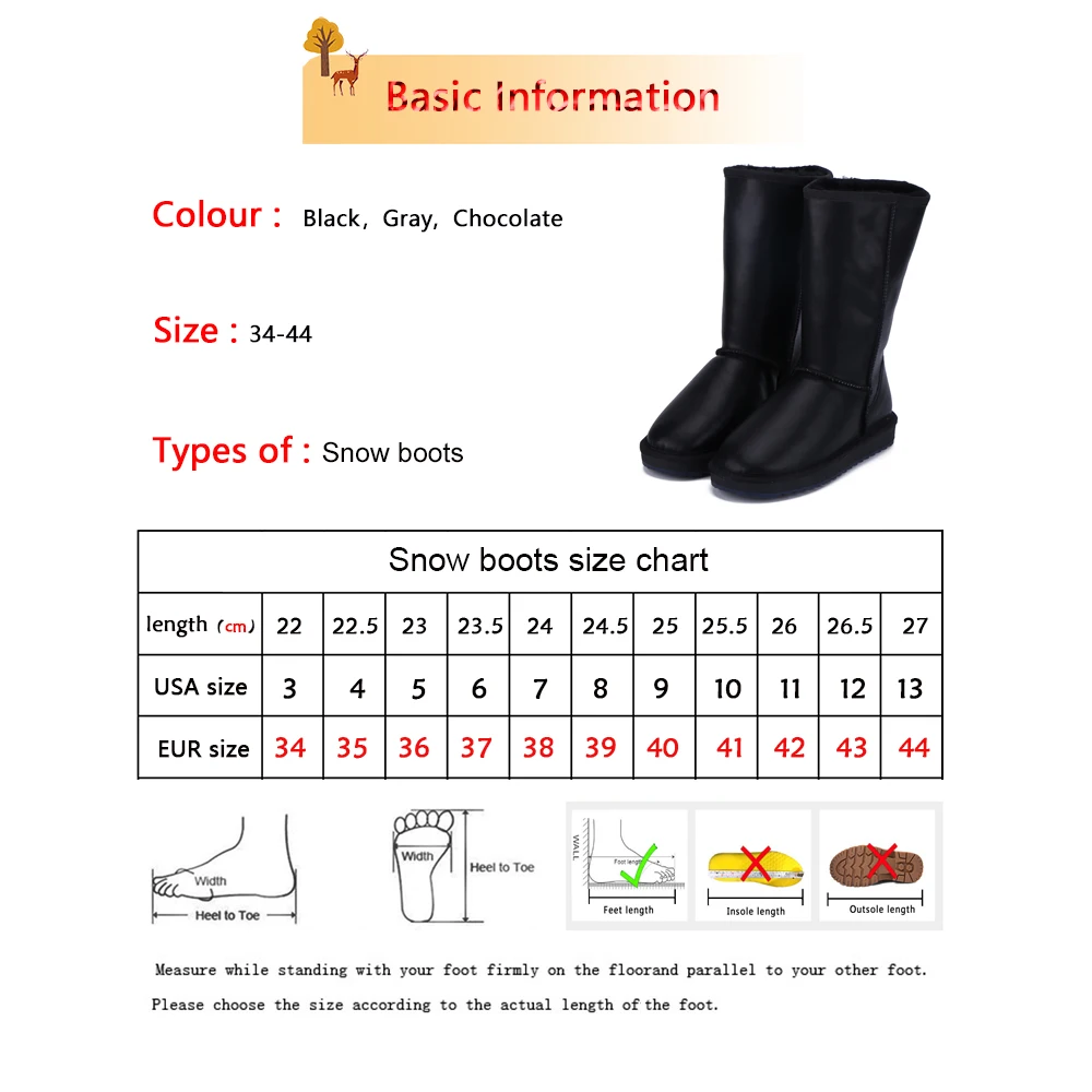 

HABUCKN Classic Knee High Cowhide Suede Leather Wool Shearling Lined Winter Boots Women Snow Boots Shoes Brown Black Waterproof
