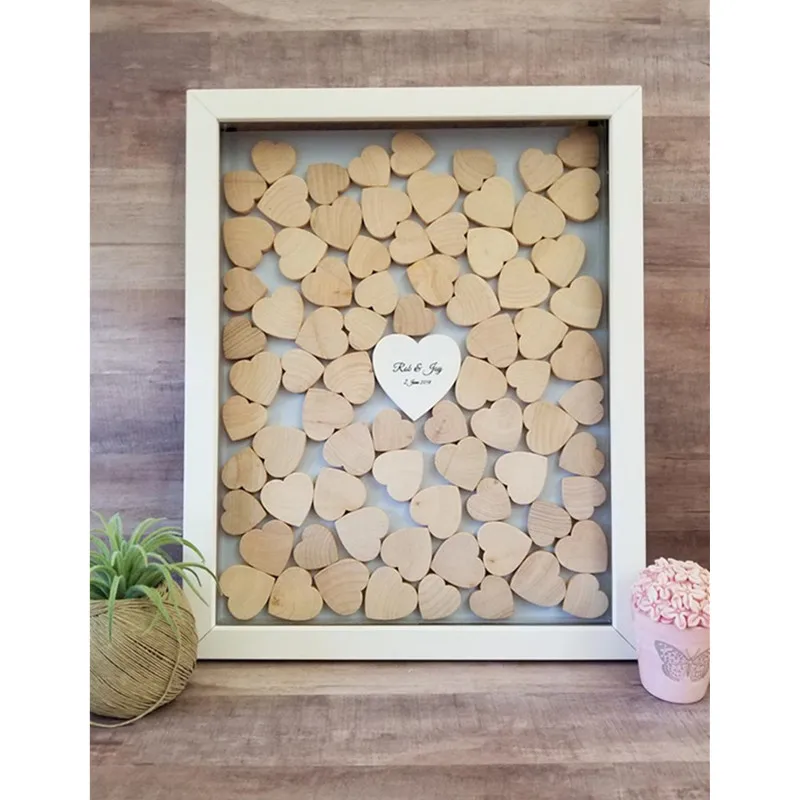 Drop hearts Guest book alternative drop box custom wood wedding guest ideas Memory Box white shadow frame wishes | Дом и сад