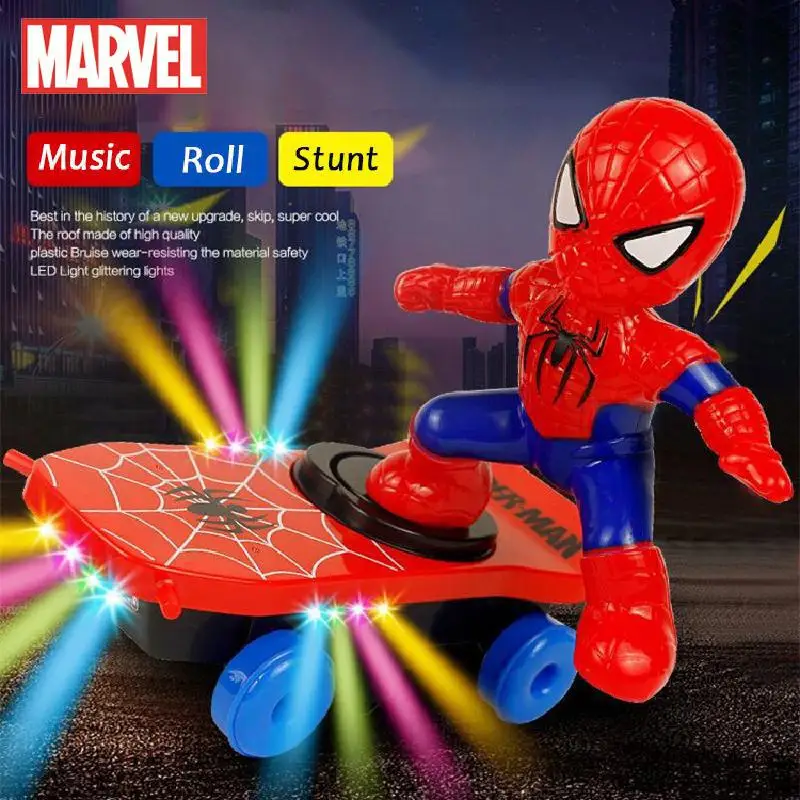 

Marvel Spider-man Electric Music Toy Stunt Scooters Automatic Flip Rotation Skateboard Acousto-optic Car Toys Gift For Kids Boys