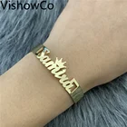 VishowCo именной браслет на заказ, персонализированные браслеты из нержавеющей стали с именной табличкой, регулируемые самодельные браслеты с именем ребенка, ювелирные изделия для женщин