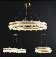 Modern Parlor Deco Led Dimmable Pendant Light Round Plate Gold Metal Ring Pendant Lamp Luxury Diamond Glass Droplight Lamparas
