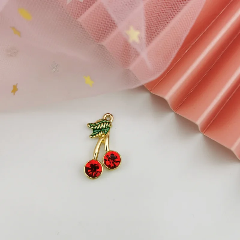 

Three dimensional zirconium inlaid pendant DIY sweet fresh red green cherry handmade earrings accessories materials jewlery