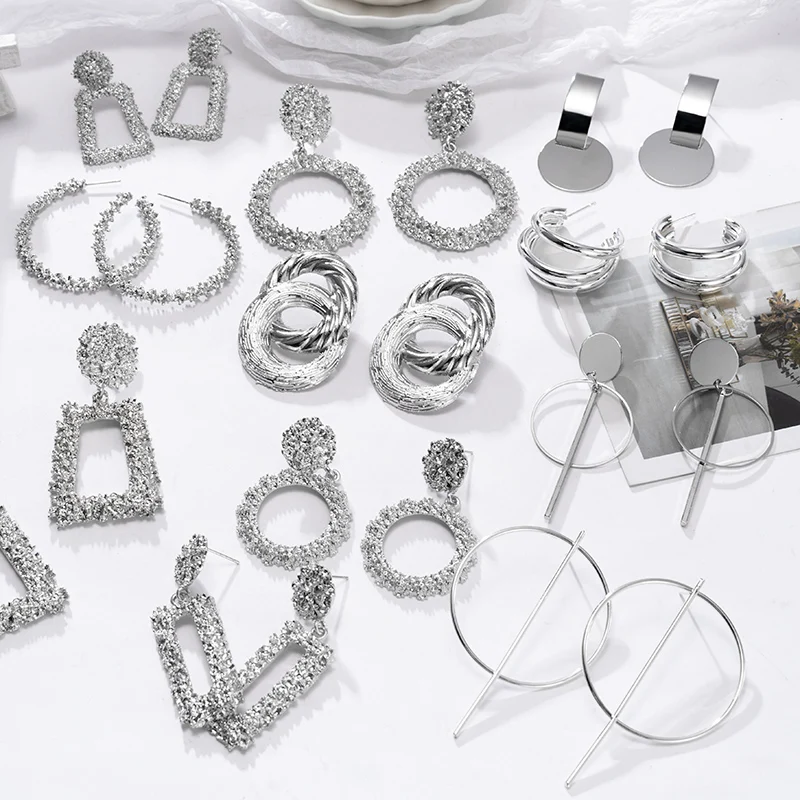 Женские серьги из нержавеющей стали геометрические серебристого цвета большие