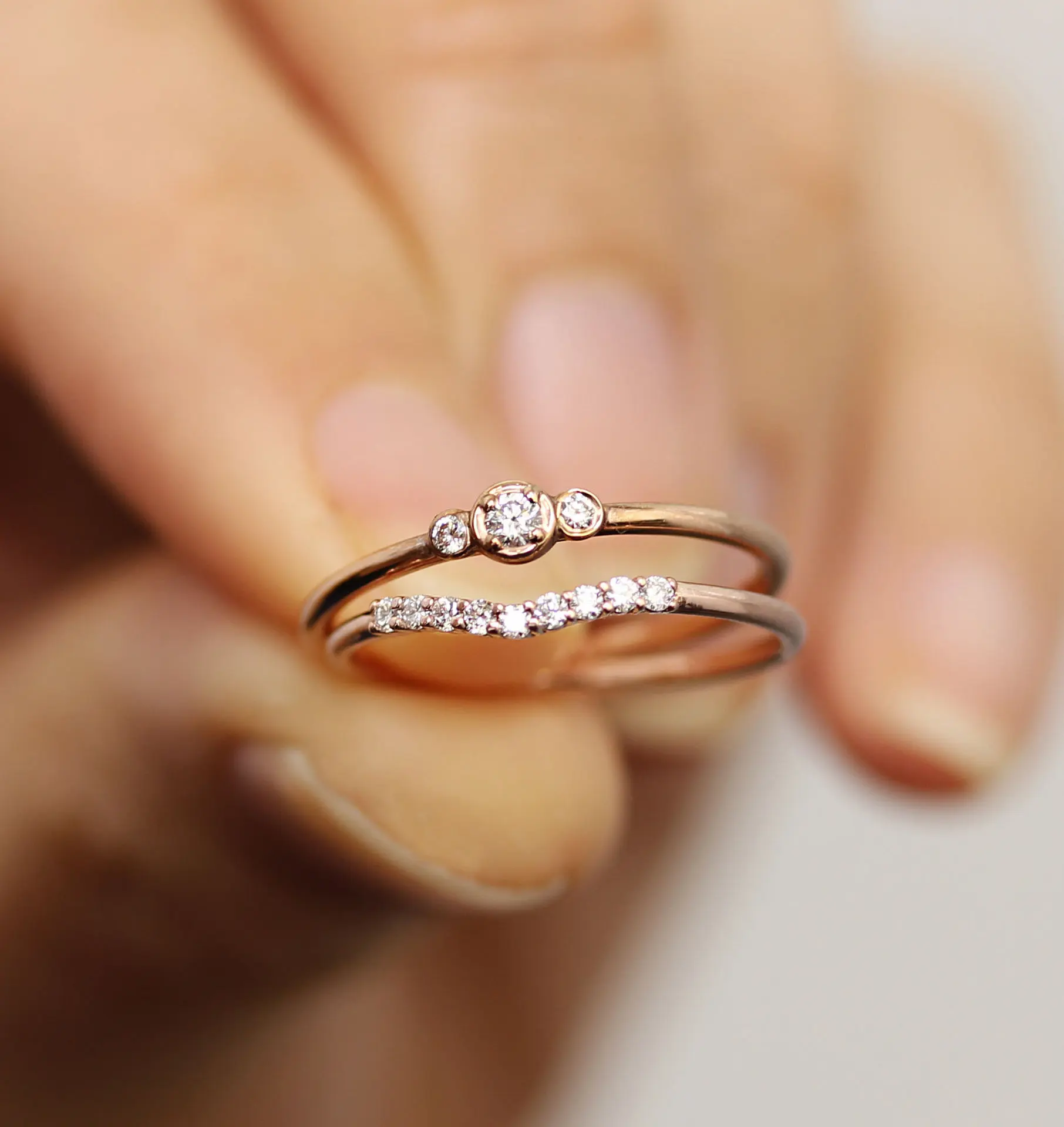 2 шт 18K розовое золото и три бриллианта женский набор колец круглый обручальные