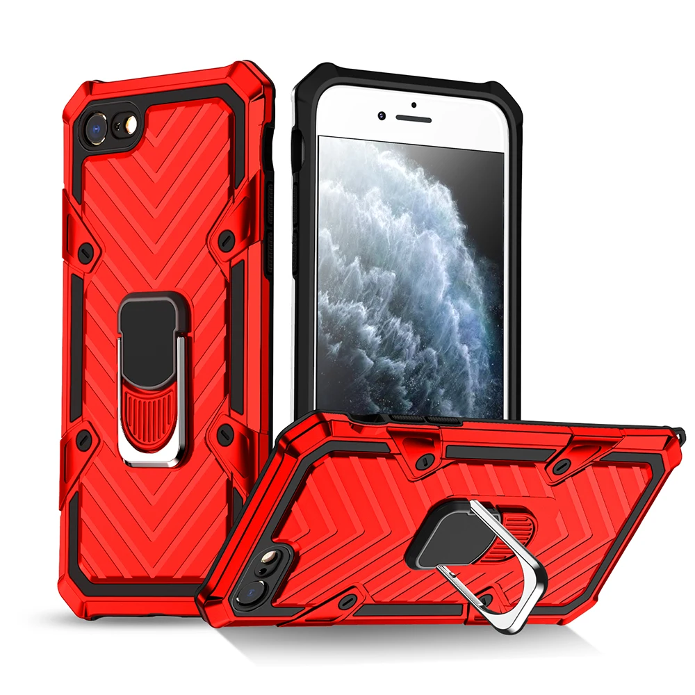 

Shockproof Phone Case For Apple iPhone7/8 Plus 6/6s SE,Soft Silicone+Metal Armor Cover with 360 Degree Rotation Ring Kickstand