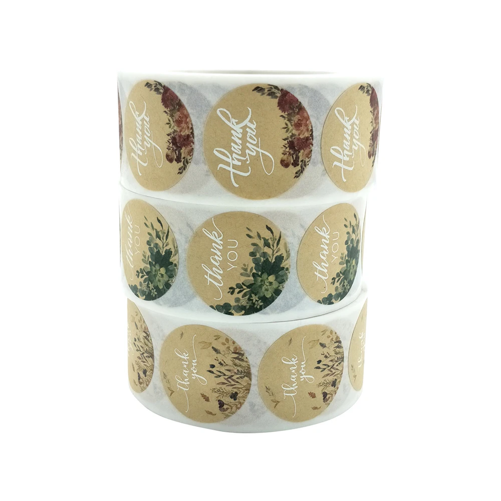 500 шт. 2 5 см круглая наклейка с цветочным рисунком и надписью Thank You крафт-бумага