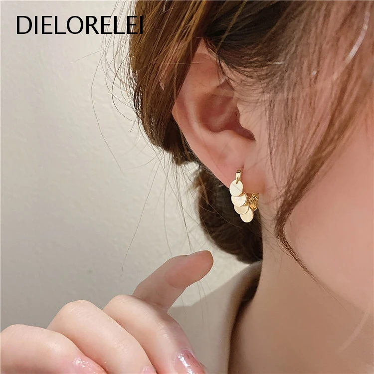 

DIELORELEI 925 Sterling Silver Earrings Hoop Eliminates Metal Allergies Disc Tassels Simple Minimalist Light Luxury Temperament