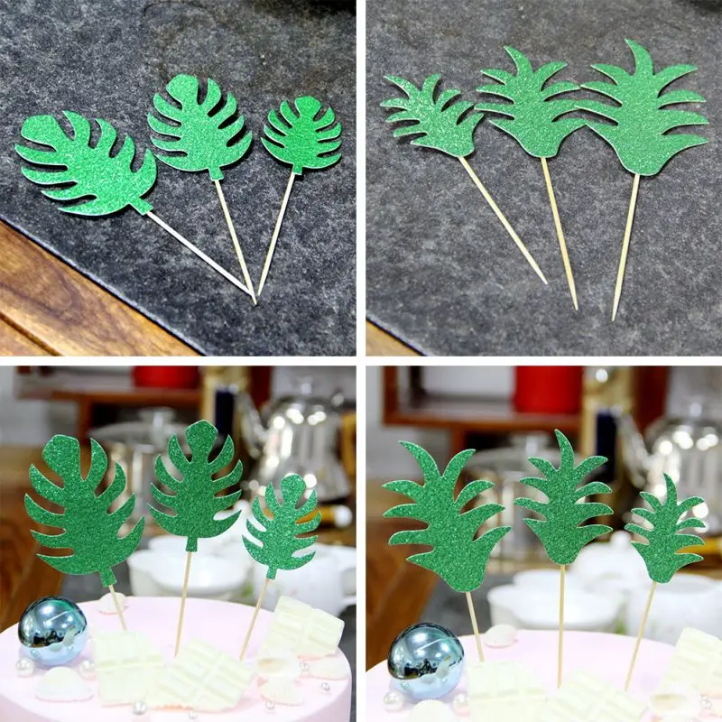 3 шт. ананасовые листья торты Пальмовые Листья кексы вечерние украшения для торта