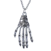 antique silver plated punk skeleton hand pendant necklace pendant paw claw necklace metal chain necklace long chain jewelry gift