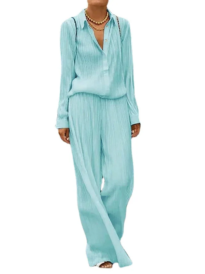 

Women's Wear Pants Suit Solid Color Long Sleeve Shirt Loose Pants Two Piece Set Legant Office Lady Outfit Suits