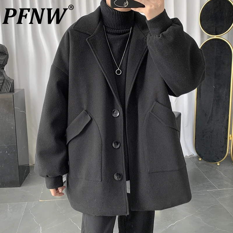 

PFNW Men's 2021 Winter New Tide Medium Long Woolen Trends Loose Woolen Coats Tweeds Single Breasted Thickened Clothing 12X0668