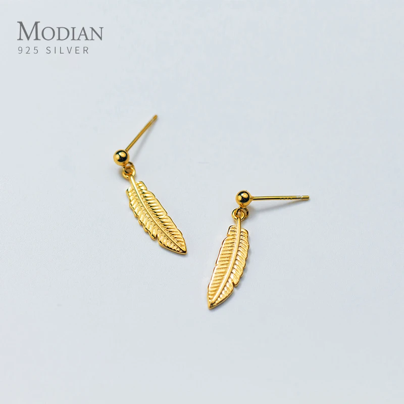 Modian золото Цвет благородный перо стерлингового серебра 925 Висячие серьги в виде