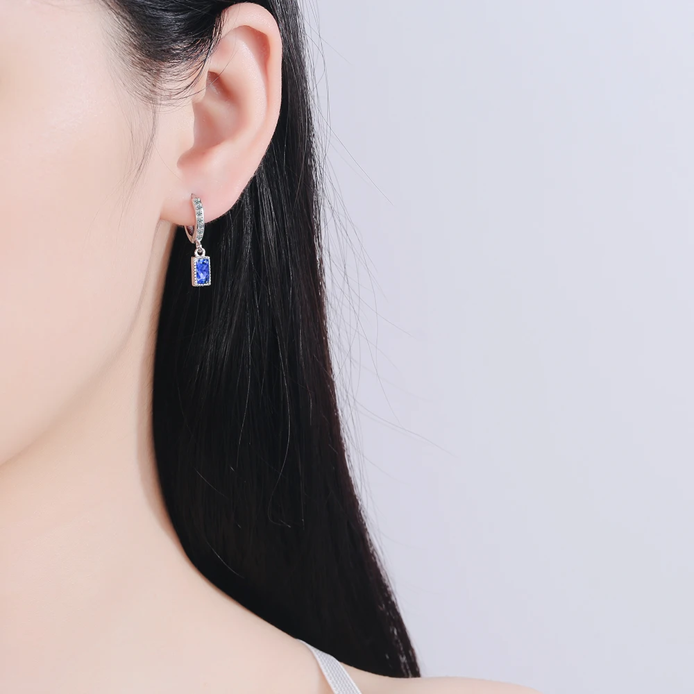 

925 Sterling Silver New Woman Fashion Jewelry High Quality Simple Blue Crystal Zircon Mid-length Tassel Earrings