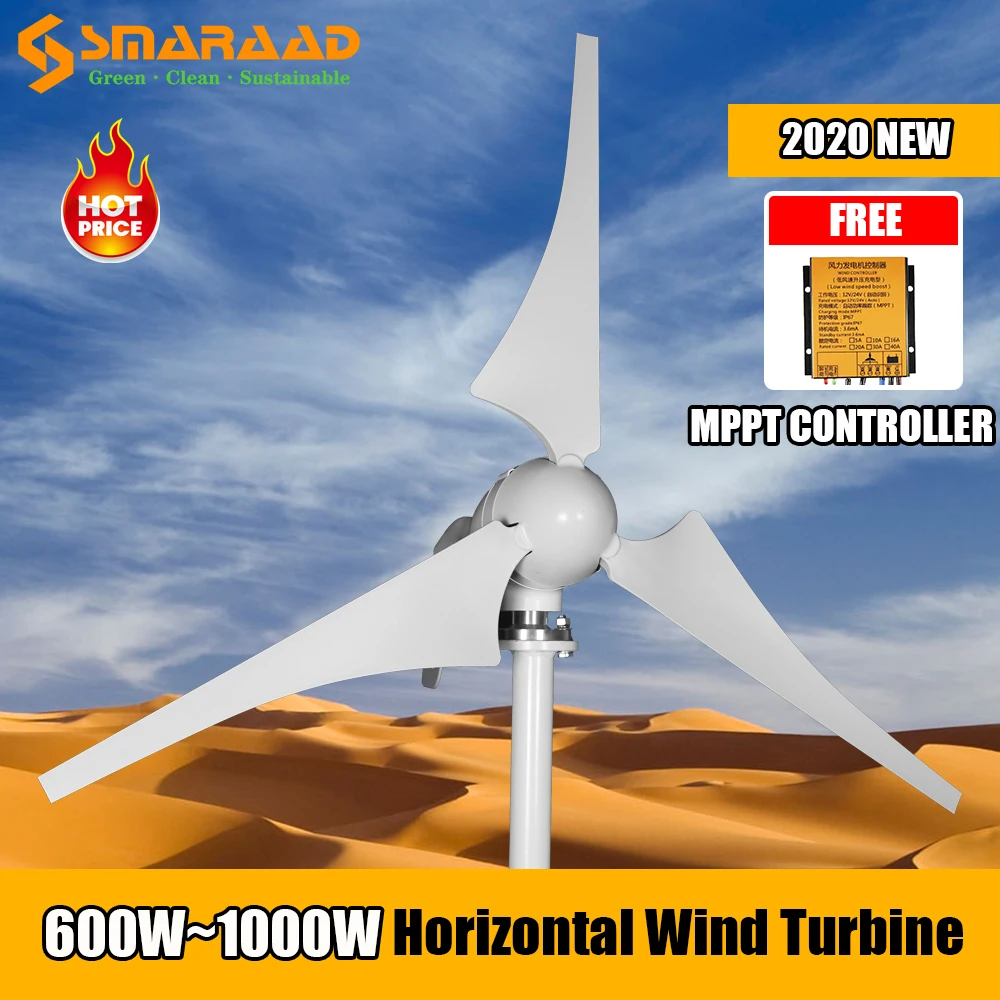 

Factory Outlet 600W 800W 1000W 3 5 Blades New Energy Windmill 12v 24v Small Wind Turbine Generator Free MPPT Controller For Home