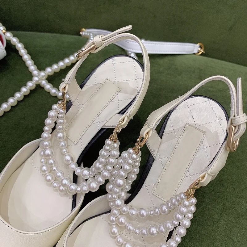 

2021 New Pearl Women Shoes High Heels Pointed Toe Ladies Brand Summer Shoes For Woman Genuine Leather Elegant Pumps For Party