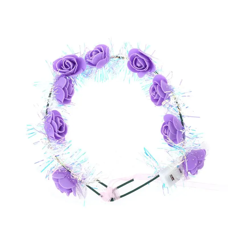 Women Children LED Light Up Flower Crown Glitter Reflective Tinsel Wreath Headband Luminous Headwear for Christmas Holiday Party | Красота и