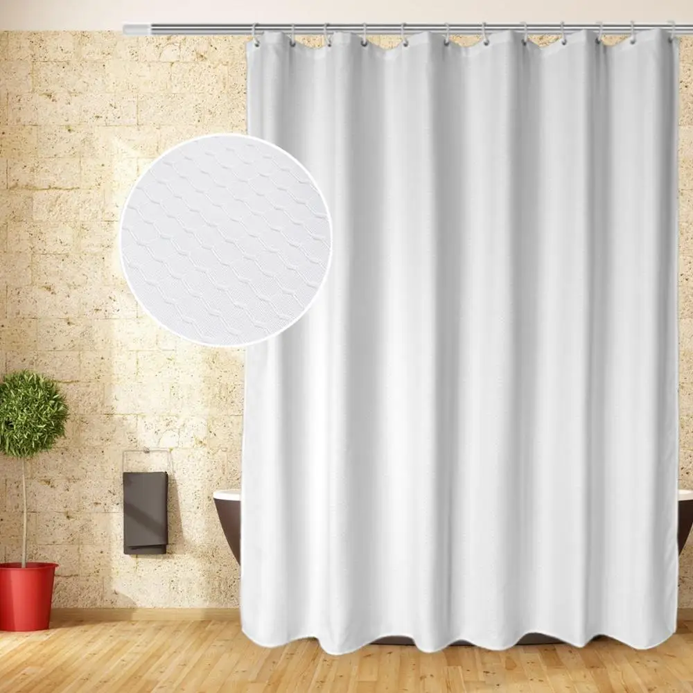 

UFRIDAY Fabric White Shower Curtain Waffle Weave Decor Bath Curtain Hotel Solid Polyester Waterproof Bathroom Curtain with Hooks