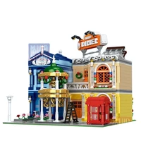 street view series 16031 small town barber shop gift full set of lighting puzzle splicing small particle building blocks gift