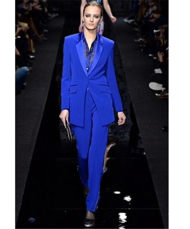 Королевский синий однобортный женский костюм весенне-осенний тонкий