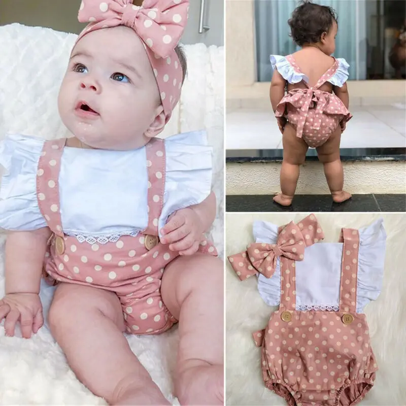 

Pudcoco Newborn Baby Girl Clothes Polka Dot Print Ruffle Sleeveless Backless Romper Jumpsuit Headband 2Pcs Outfits Sunsuit