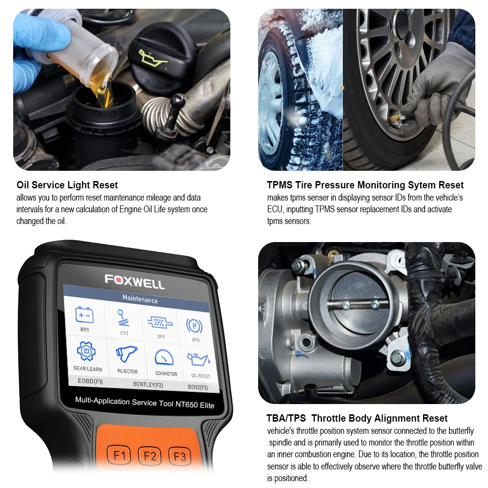 FOXWELL NT650 Elite OBD2 автомобильный диагностический инструмент ABS SRS подушка безопасности SAS EPB масляный сервис DPF TPMS сброс специальная функция OBDII сканер