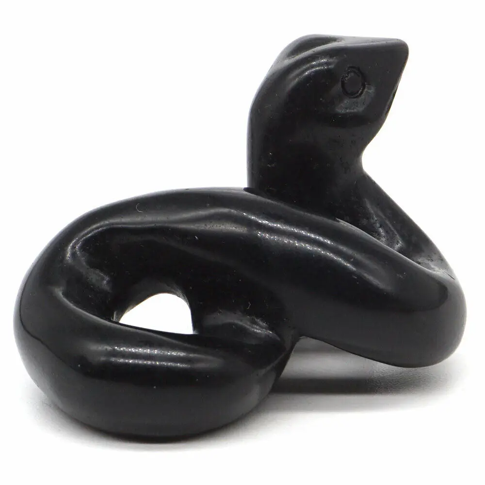 2-Дюймовая фигурка змеи натуральный камень черный обсидиановый кристалл