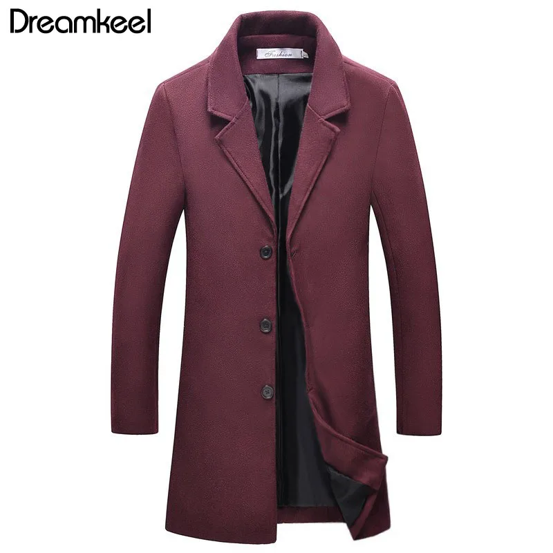 Новое осенне-зимнее шерстяное длинное пальто для мужчин теплое Черное деловое