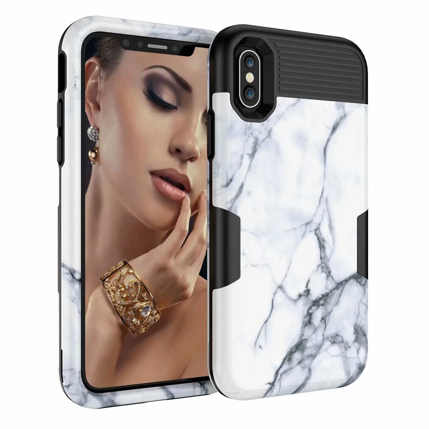 Черный Чехол с мраморным рисунком для Apple iPhone XS Max XR X 8 7 6S 6 Plus пластик+ силикон противоударный милый тройной защитный чехол - Цвет: Черный