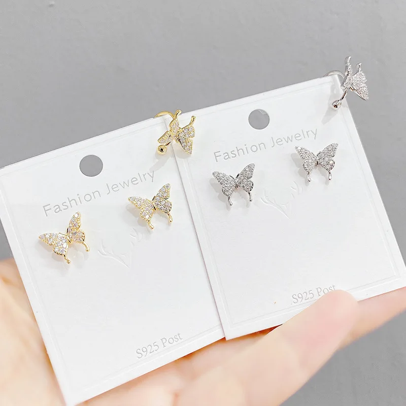 Wholesale Korean Stud Earrings Clip Butterfly Noble-Jeweled S925 Silvers Needle Sweet