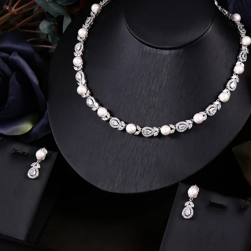 Janekelly модный свадебное ожерелье серьги для женщин с кубическим цирконием